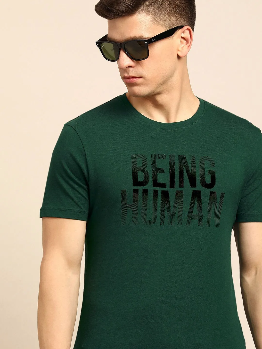 Green Regular Fit Men's Short Sleeves T-Shirt by Being Human Clothing - Image 3
