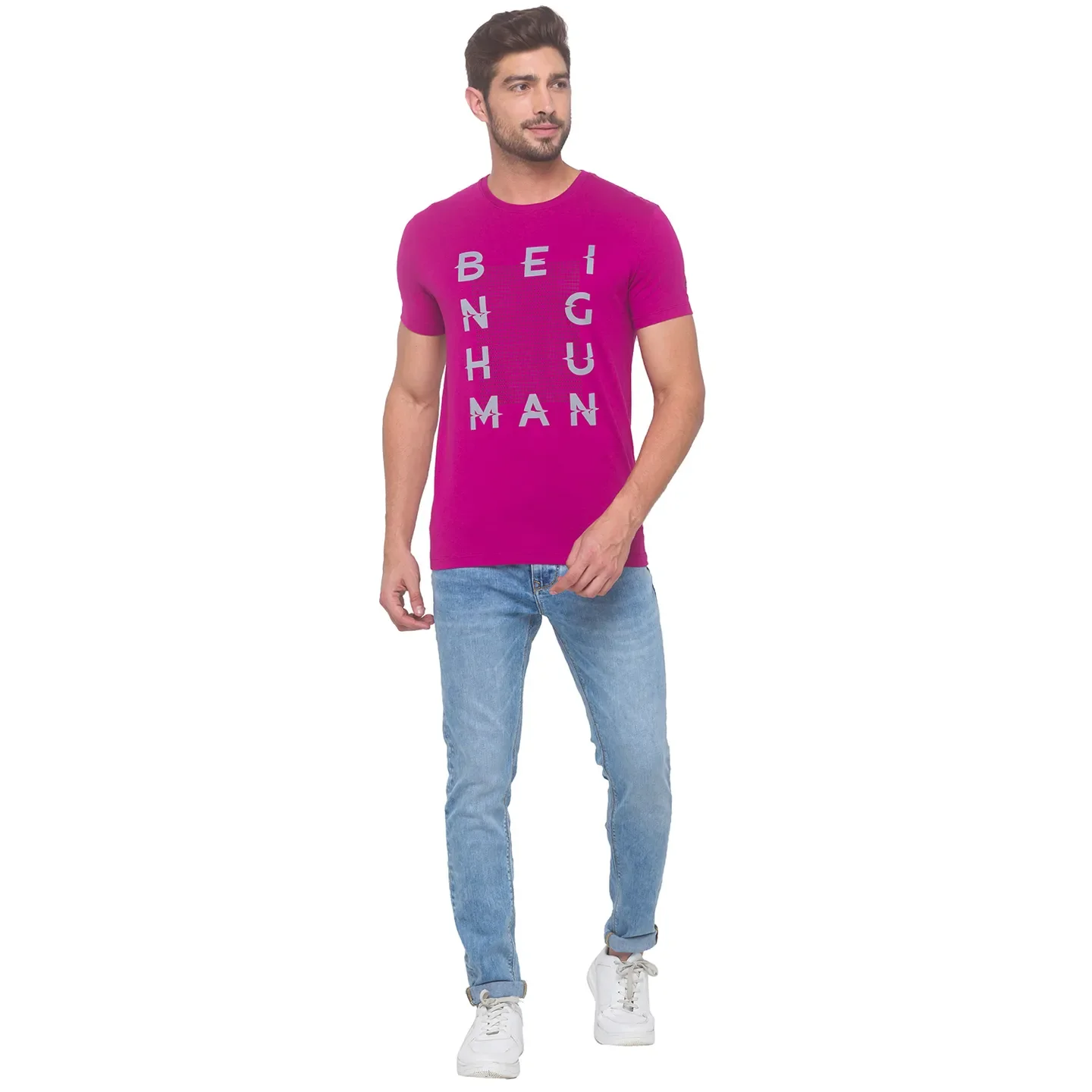 Fuchsia Regular Fit Round Neck Men's T-Shirt by Being Human Clothing - Image 5