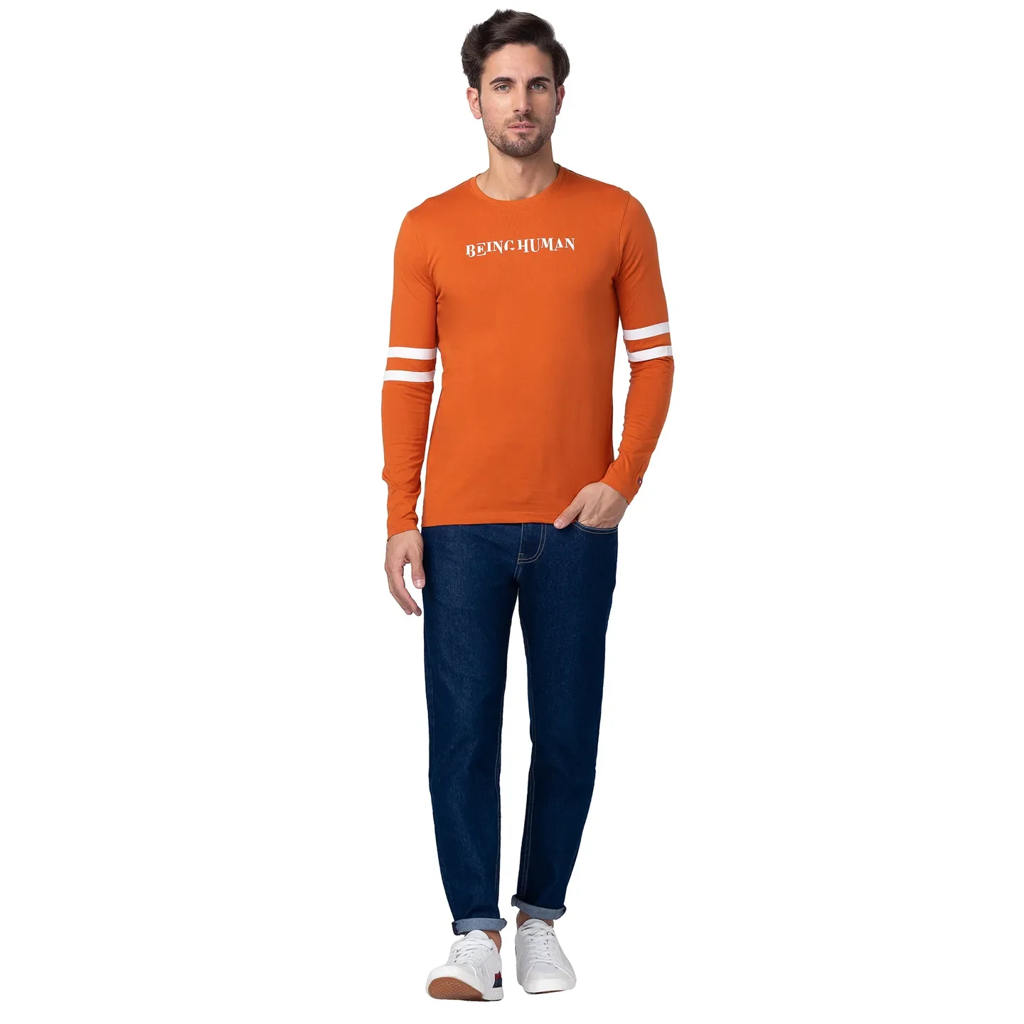 Orange Regular Fit Men's Long Sleeves T-Shirt by Being Human Clothing - Image 5