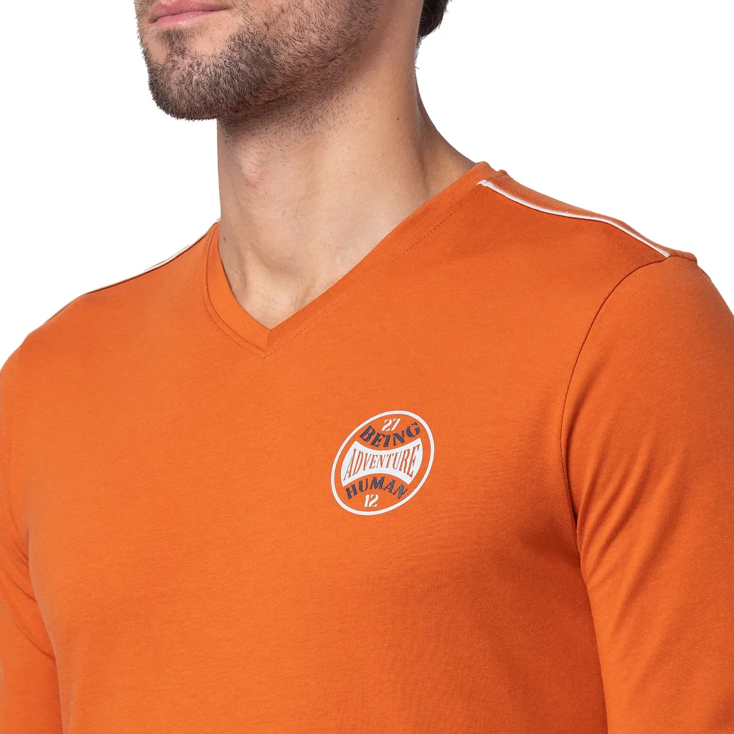 Orange Regular Fit Men's Long Sleeves T-Shirt by Being Human Clothing - Image 4