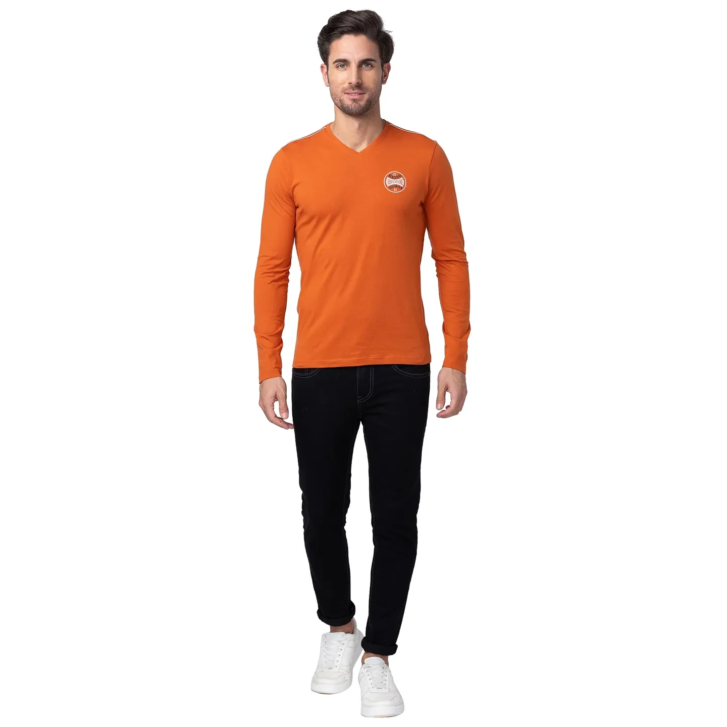 Orange Regular Fit Men's Long Sleeves T-Shirt by Being Human Clothing - Image 5