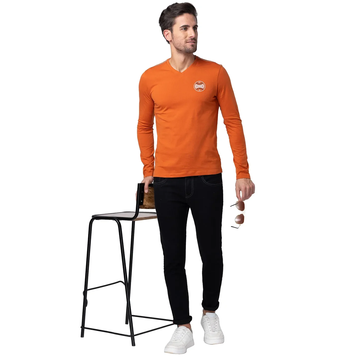 Orange Regular Fit Men's Long Sleeves T-Shirt by Being Human Clothing - Image 6