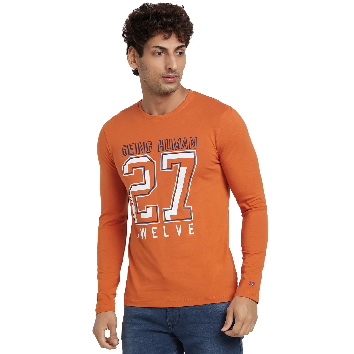 Orange Regular Fit Men's Long Sleeves T-Shirt by Being Human Clothing - Image 2