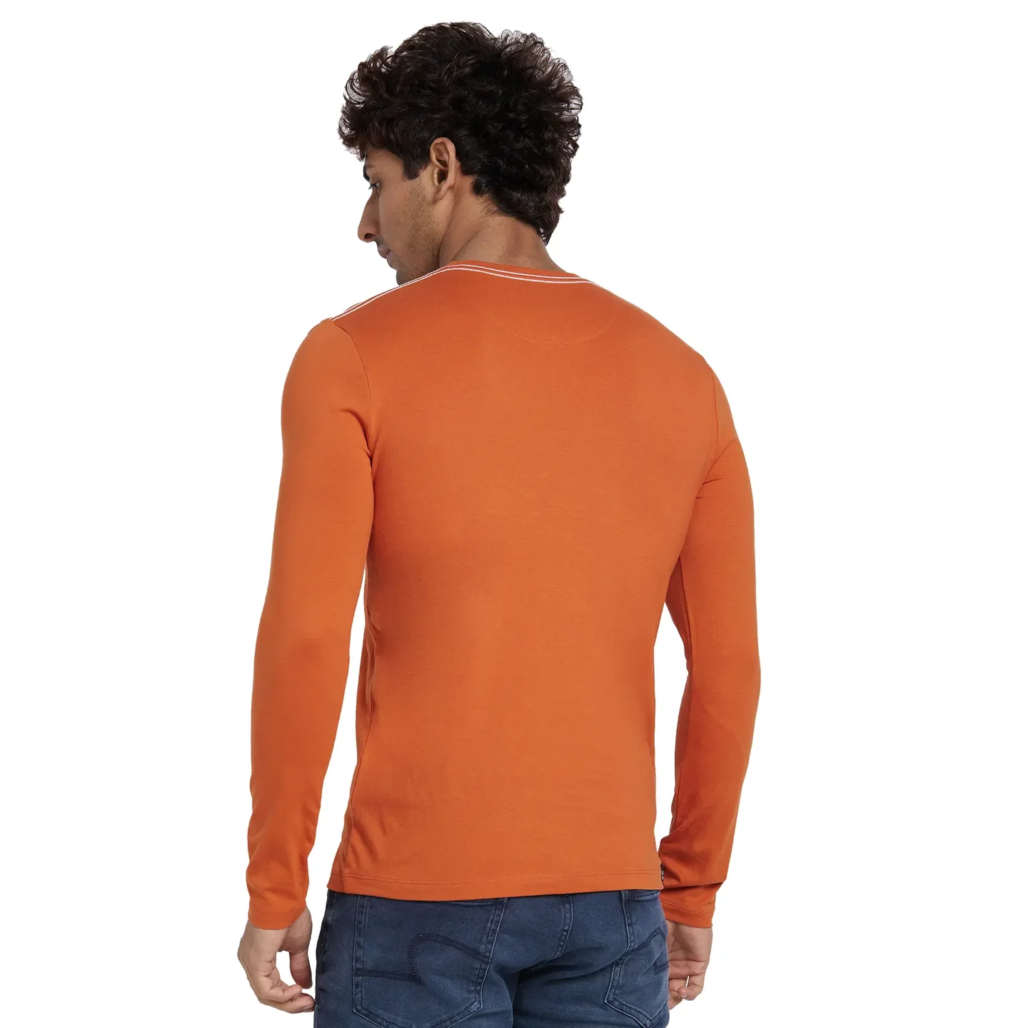 Orange Regular Fit Men's Long Sleeves T-Shirt by Being Human Clothing - Image 3