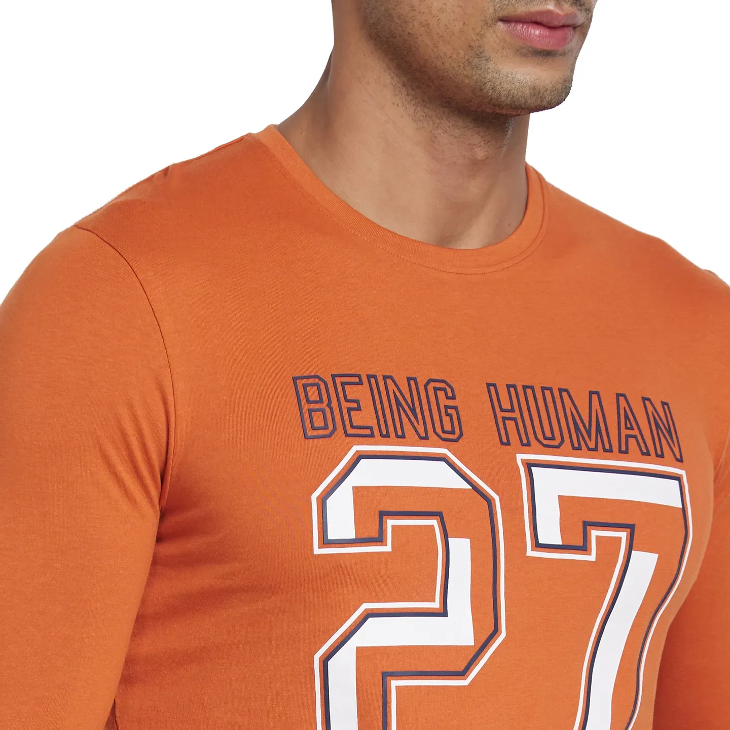 Orange Regular Fit Men's Long Sleeves T-Shirt by Being Human Clothing - Image 4