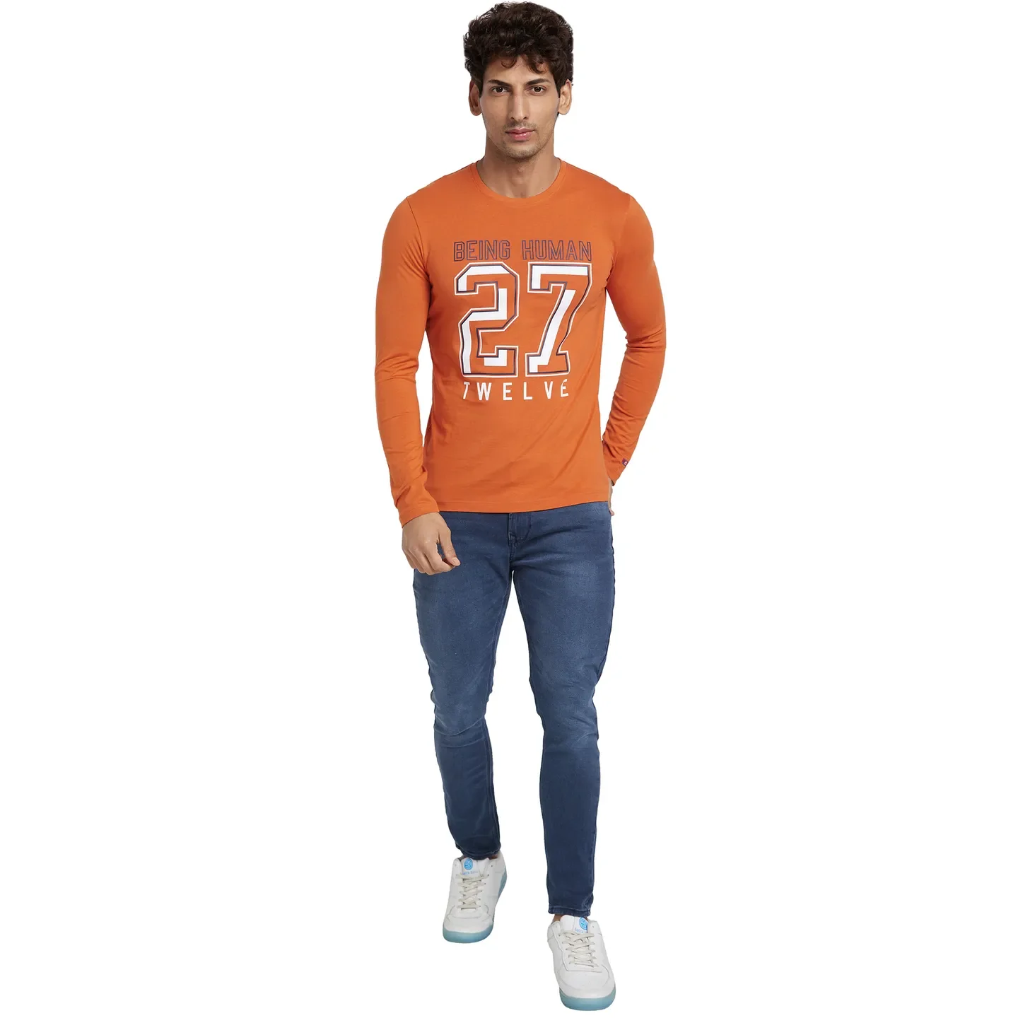 Orange Regular Fit Men's Long Sleeves T-Shirt by Being Human Clothing - Image 5