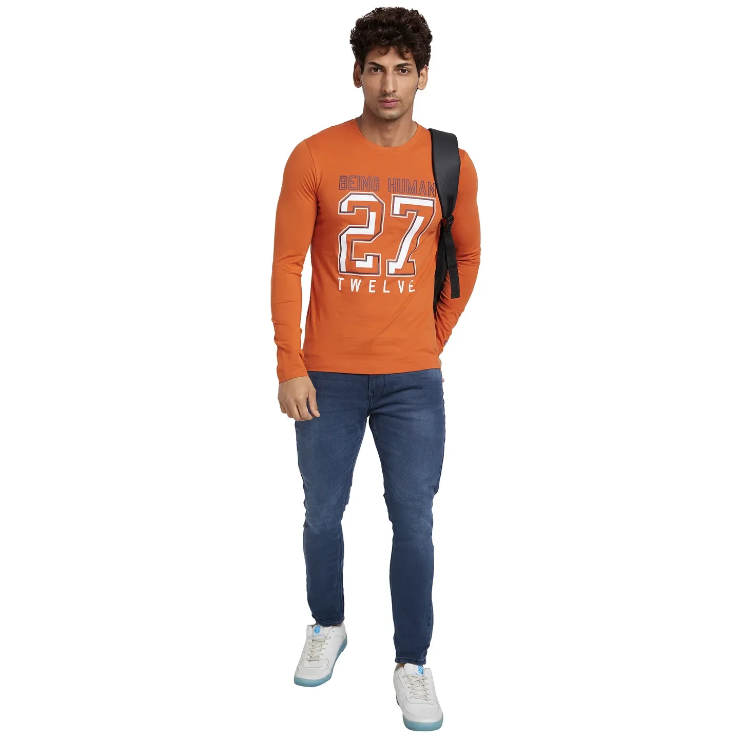 Orange Regular Fit Men's Long Sleeves T-Shirt by Being Human Clothing - Image 6