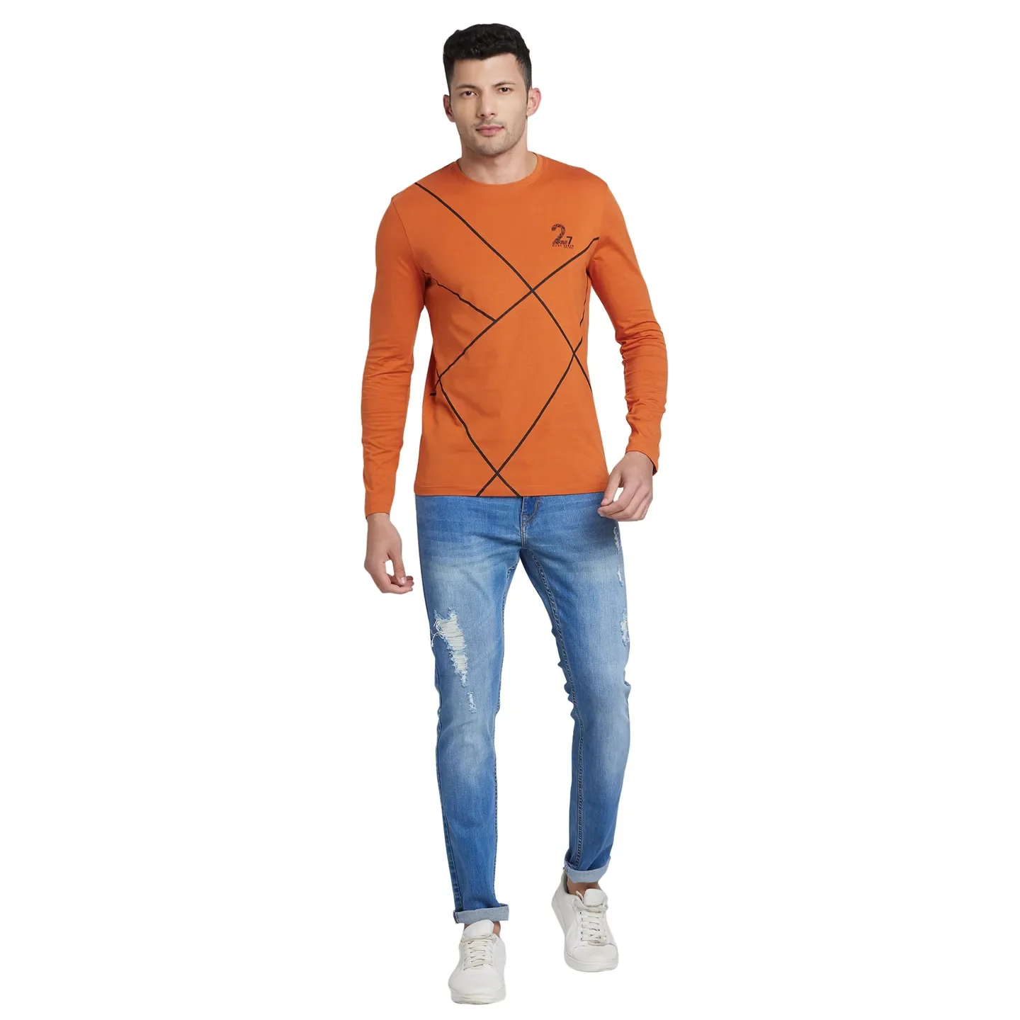 Orange Regular Fit Men's Long Sleeves T-Shirt by Being Human Clothing - Image 5