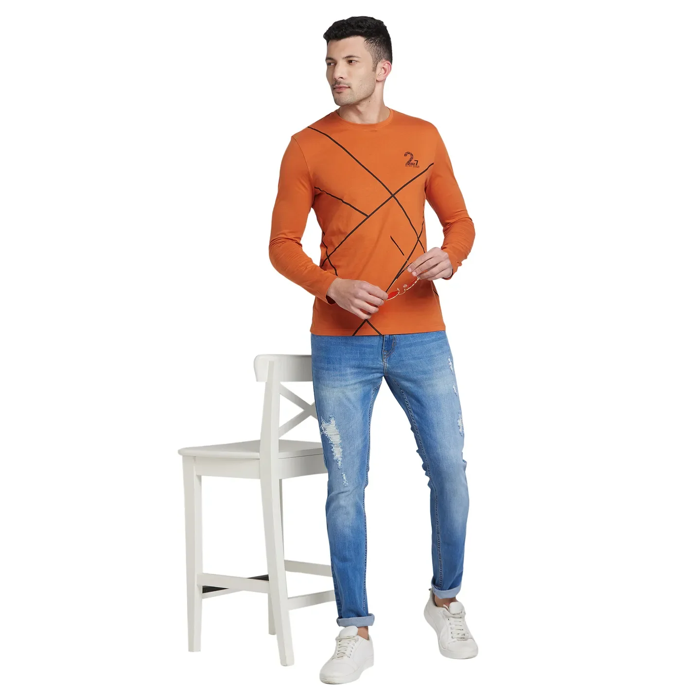 Orange Regular Fit Men's Long Sleeves T-Shirt by Being Human Clothing - Image 6