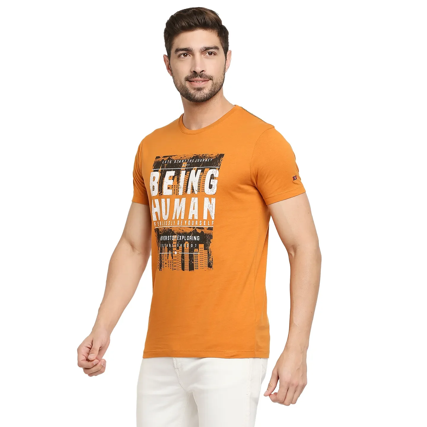 Yellow Regular Fit Men's Short Sleeves T-Shirt by Being Human Clothing - Image 2