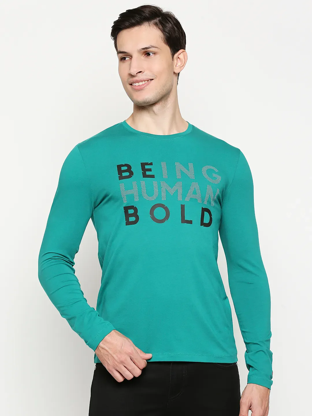 Green Regular Fit Round Neck Men's T-Shirt by Being Human Clothing