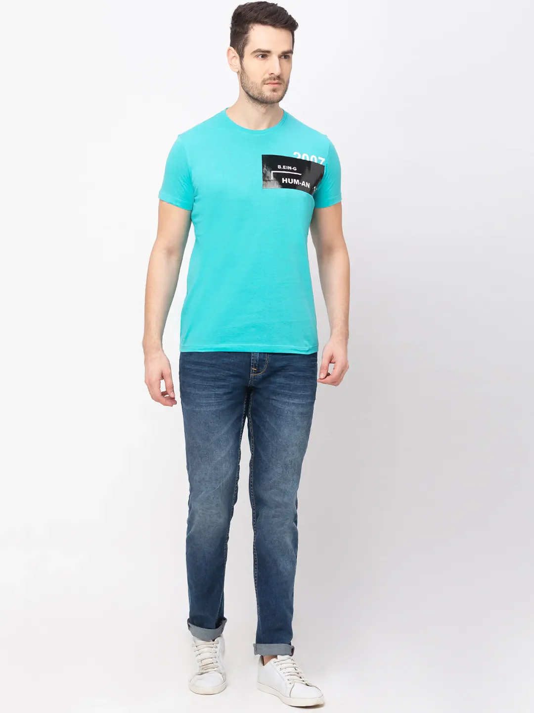 Green Regular Fit Round Neck Men's T-Shirt by Being Human Clothing - Image 6