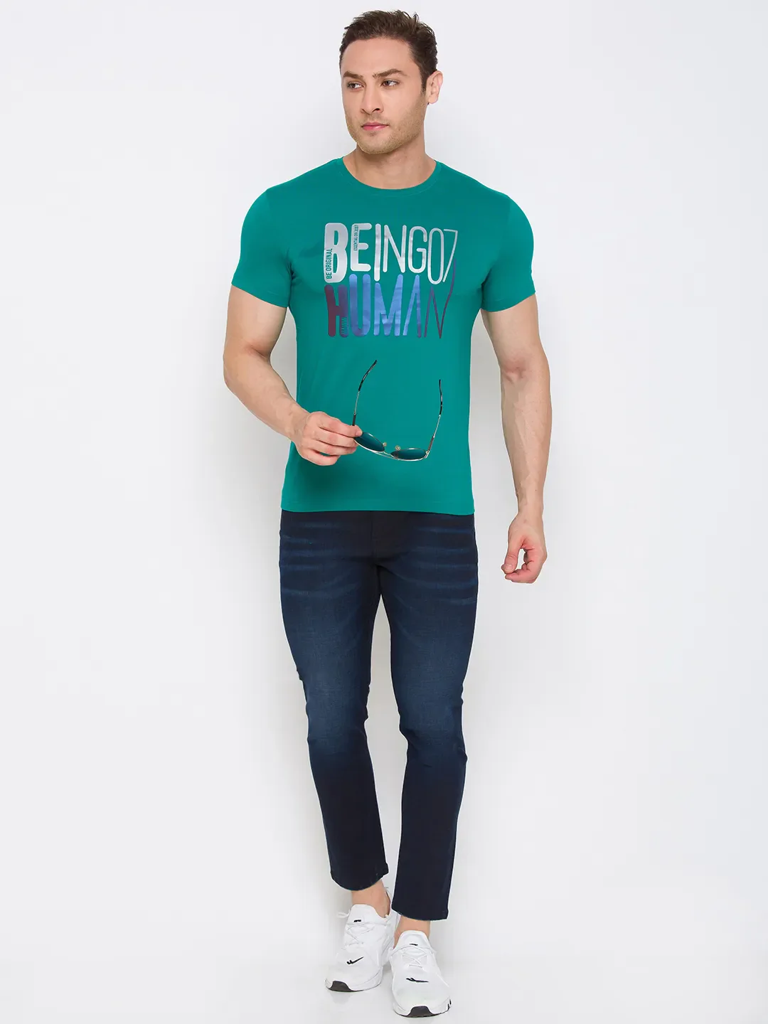 Green Regular Fit Round Neck Men's T-Shirt by Being Human Clothing - Image 4