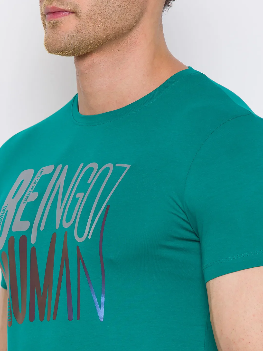 Green Regular Fit Round Neck Men's T-Shirt by Being Human Clothing - Image 5