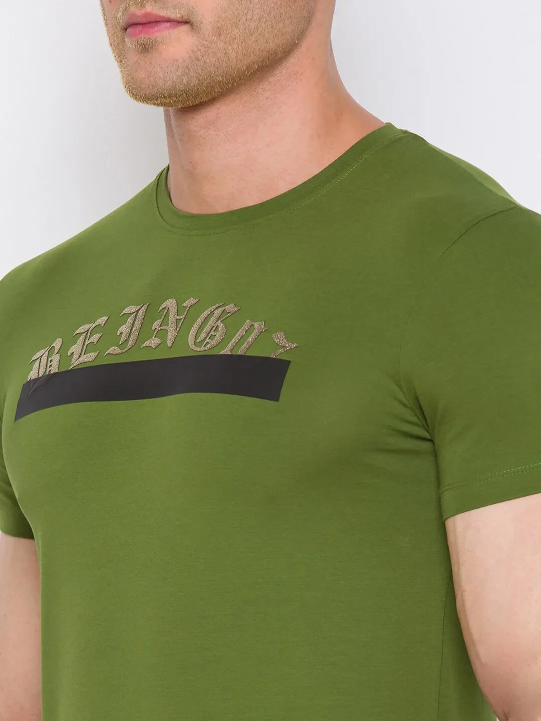 Green Regular Fit Round Neck Men's T-Shirt by Being Human Clothing - Image 4