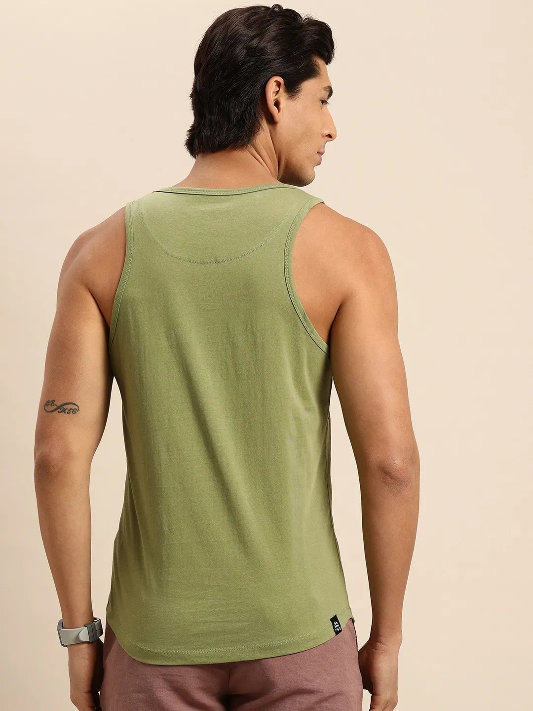 Green Regular Fit Men's Sleevesles T-Shirt by Being Human Clothing - Image 3
