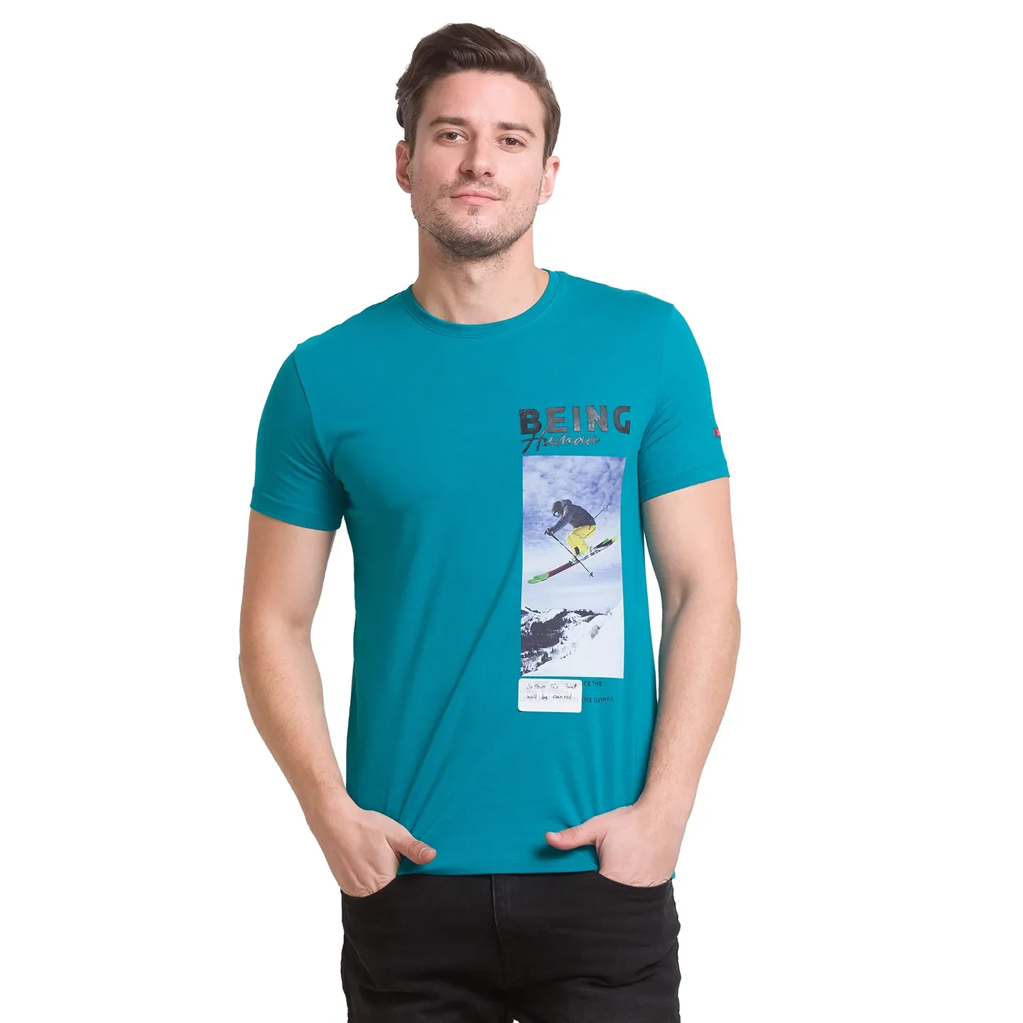 Green Regular Fit Round Neck Men's T-Shirt by Being Human Clothing - Image 2