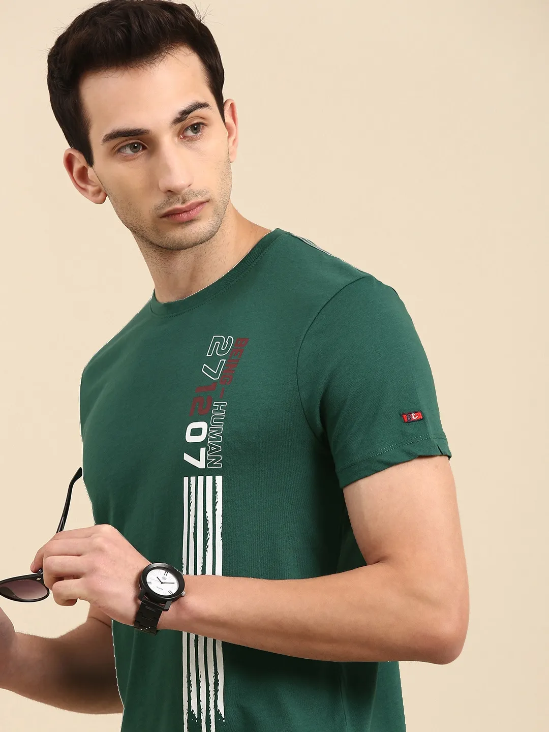 Green Regular Fit Men's Short Sleeves T-Shirt by Being Human Clothing - Image 2