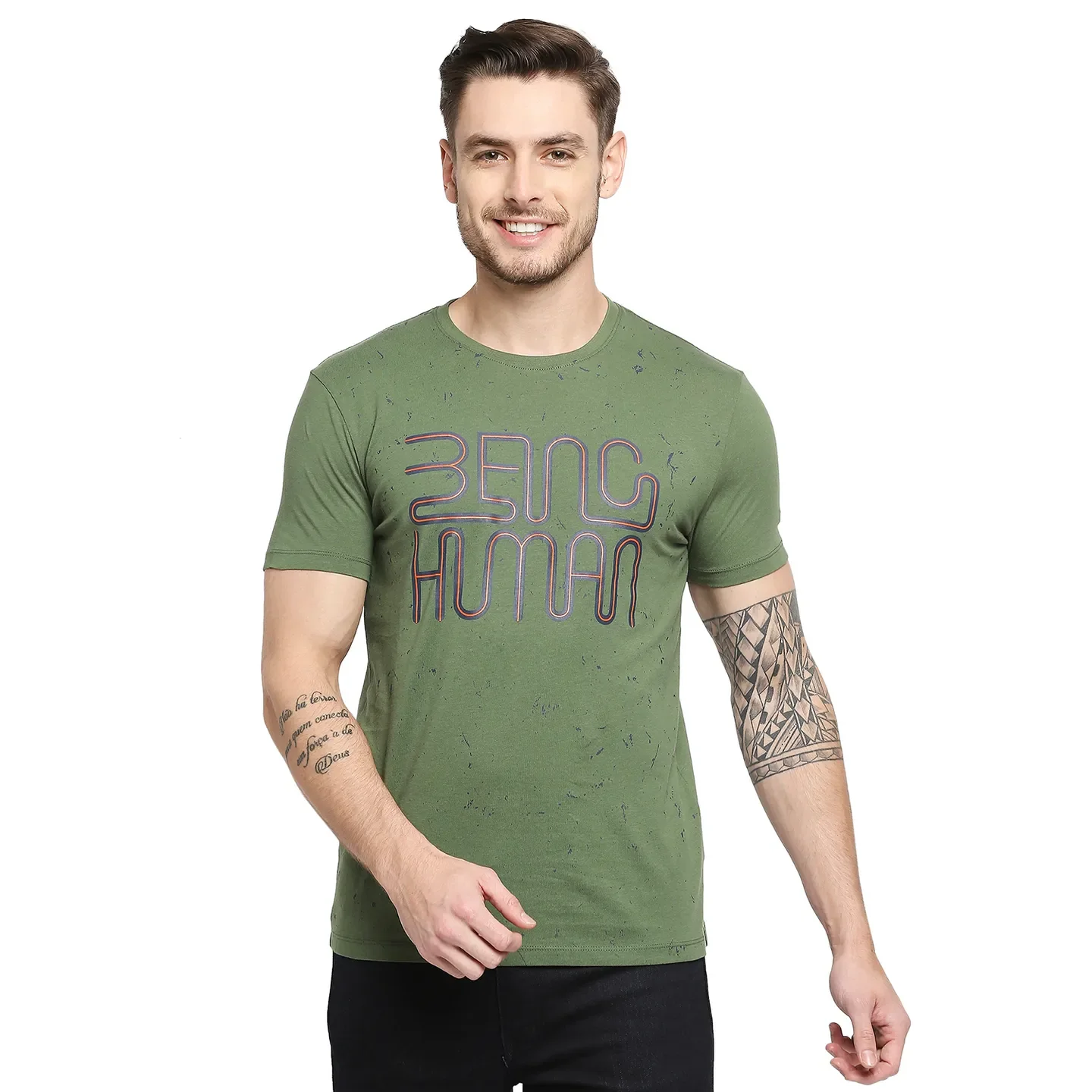 Green Regular Fit Men's Short Sleeves T-Shirt by Being Human Clothing