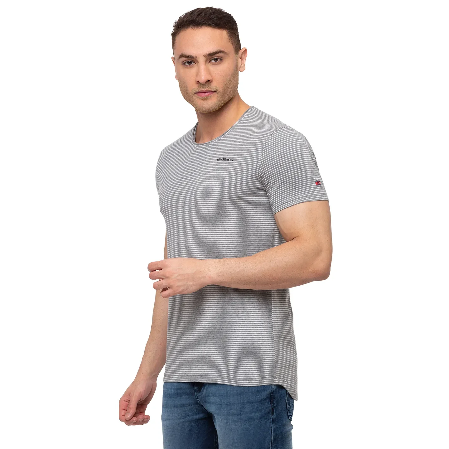 Grey Regular Fit Men's Short Sleeves T-Shirt by Being Human Clothing