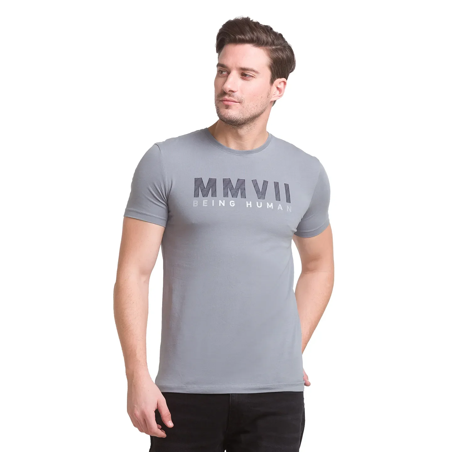 Grey Regular Fit Round Neck Men's T-Shirt by Being Human Clothing - Image 2