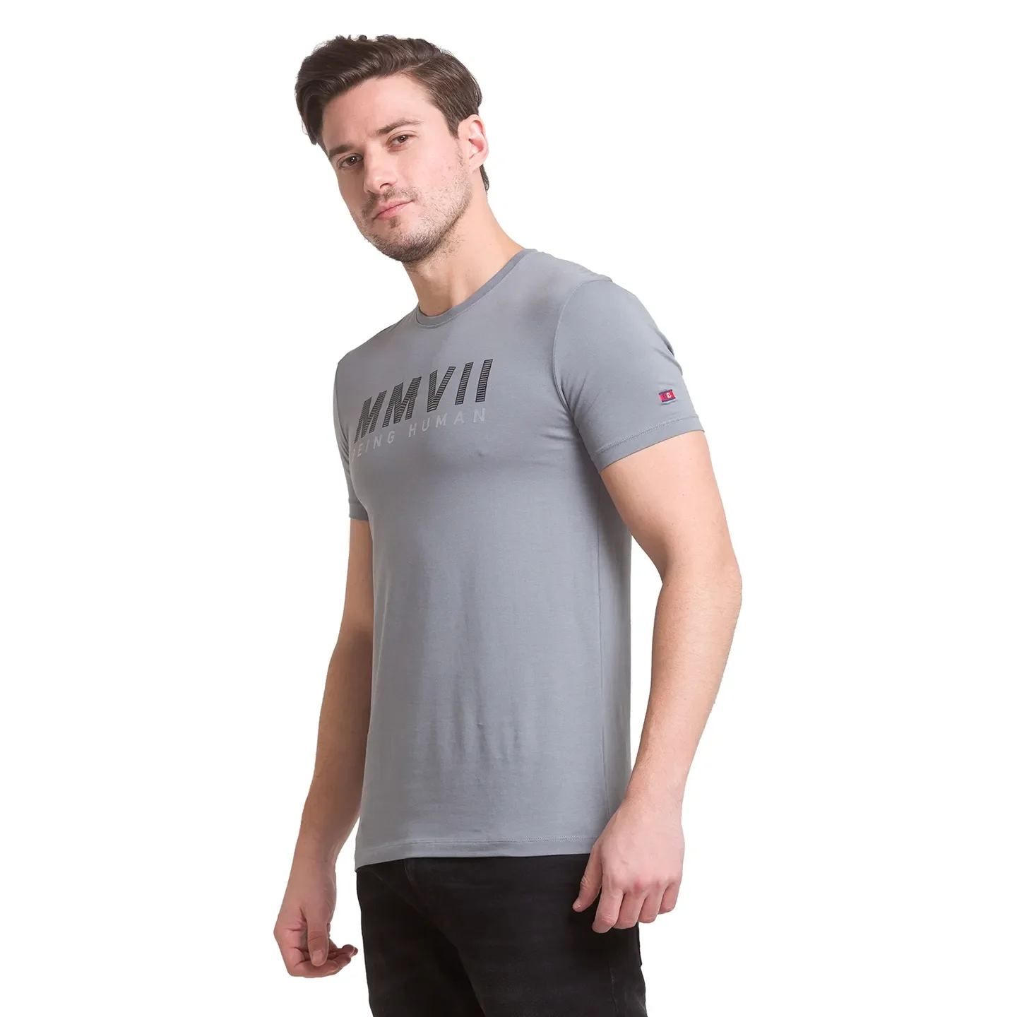 Grey Regular Fit Round Neck Men's T-Shirt by Being Human Clothing - Image 5