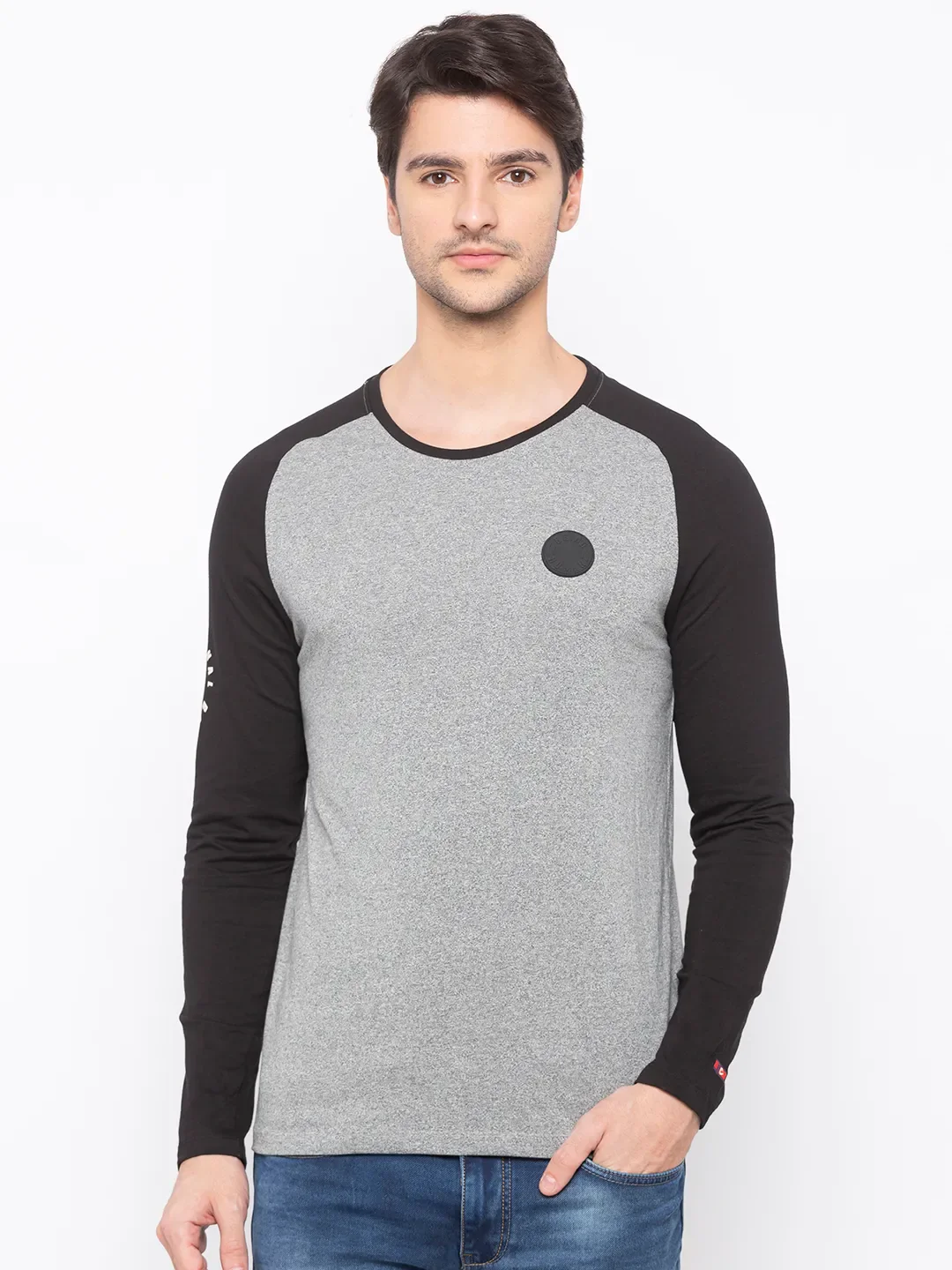Grey Regular Fit Men's Long Sleeves T-Shirt by Being Human Clothing