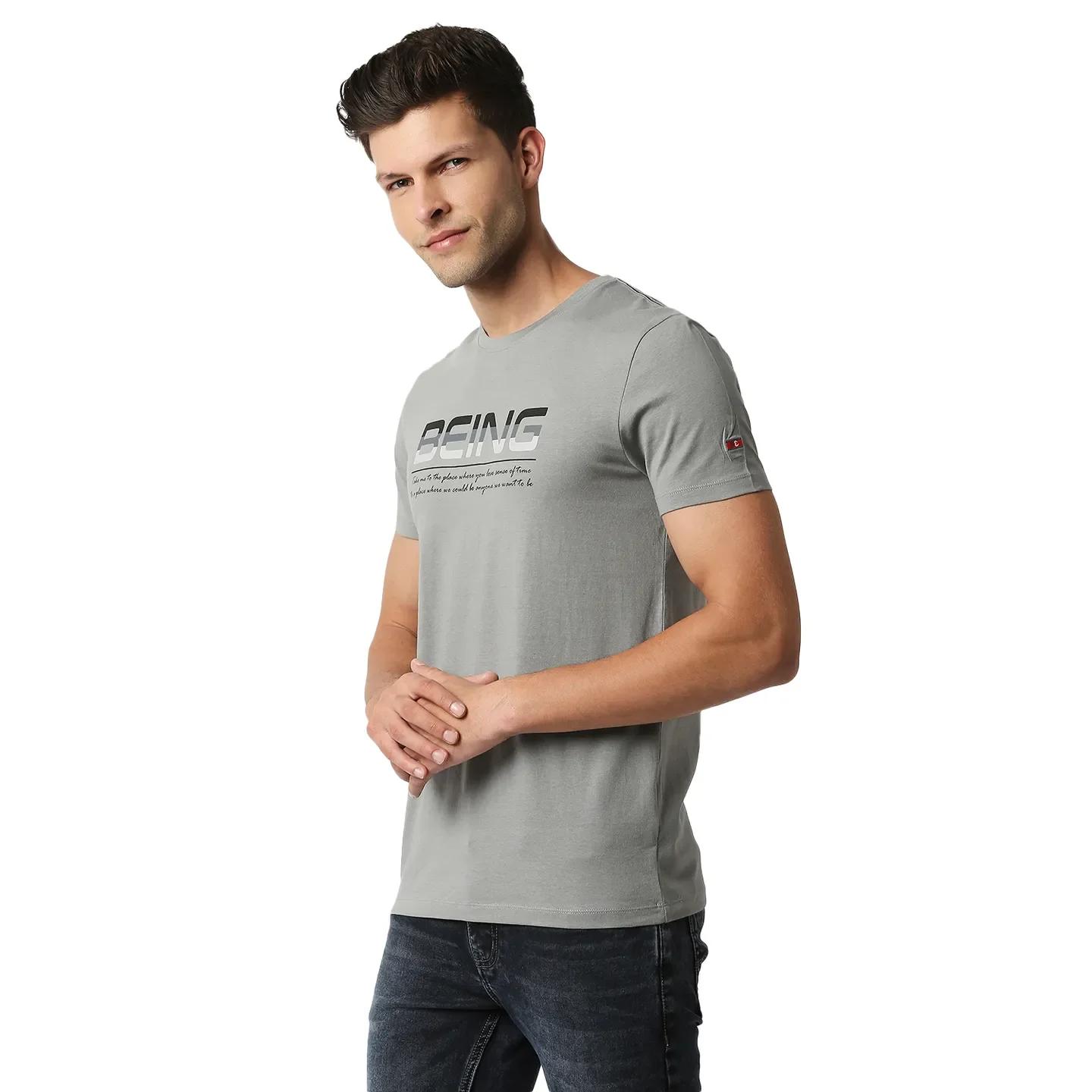 Grey Regular Fit Men's Short Sleeves T-Shirt by Being Human Clothing - Image 2