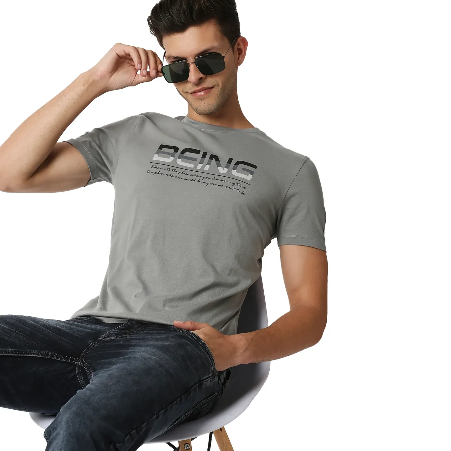Grey Regular Fit Men's Short Sleeves T-Shirt by Being Human Clothing - Image 7