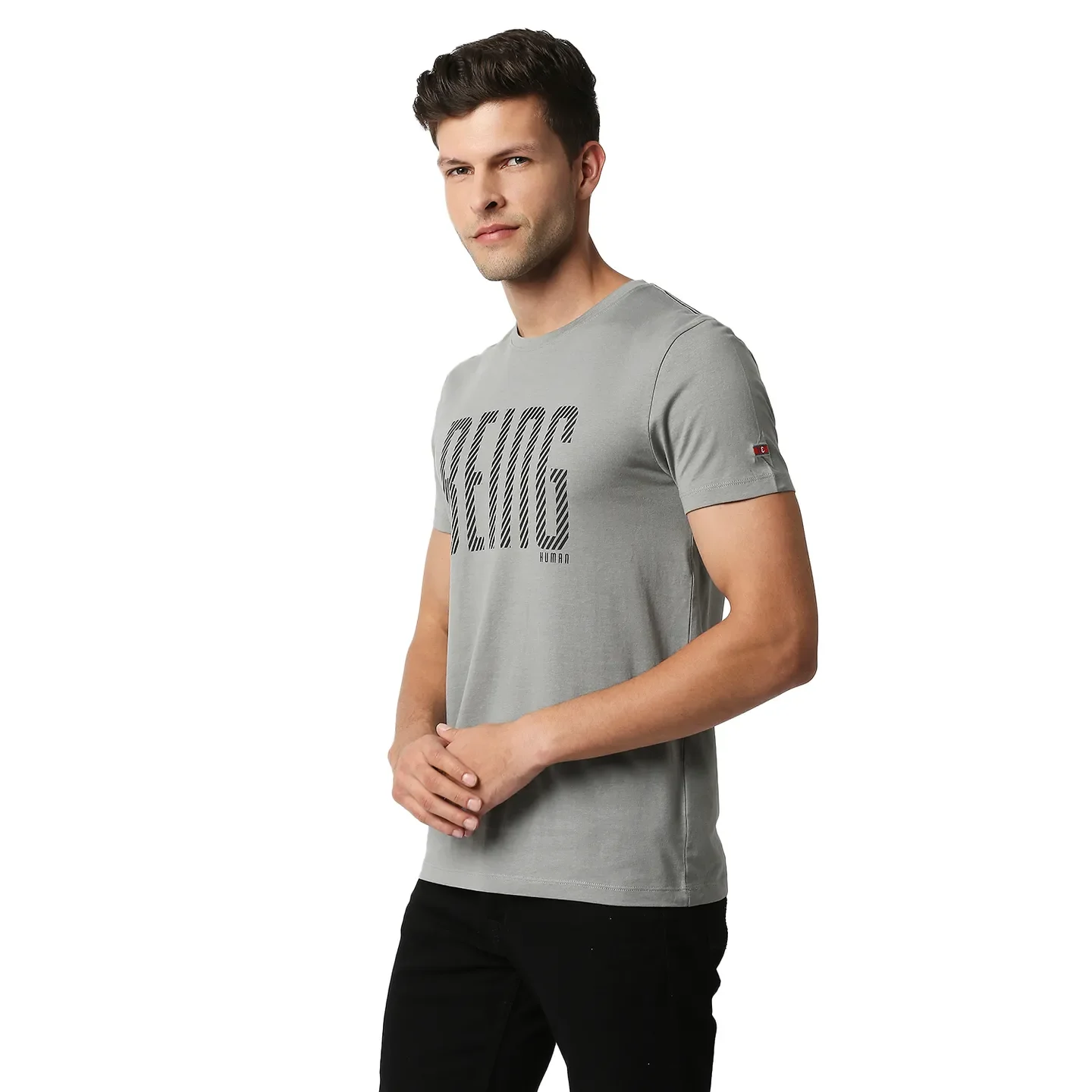 Grey Regular Fit Men's Short Sleeves T-Shirt by Being Human Clothing - Image 2