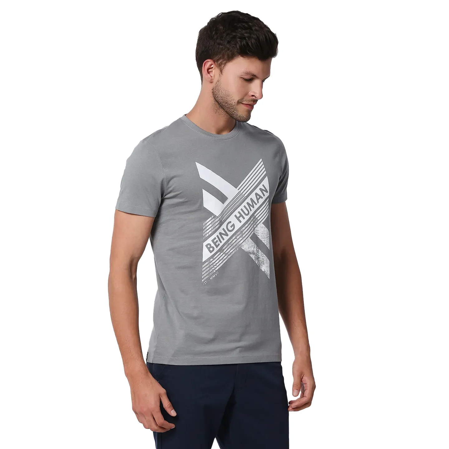 Grey Regular Fit Men's Short Sleeves T-Shirt by Being Human Clothing - Image 3