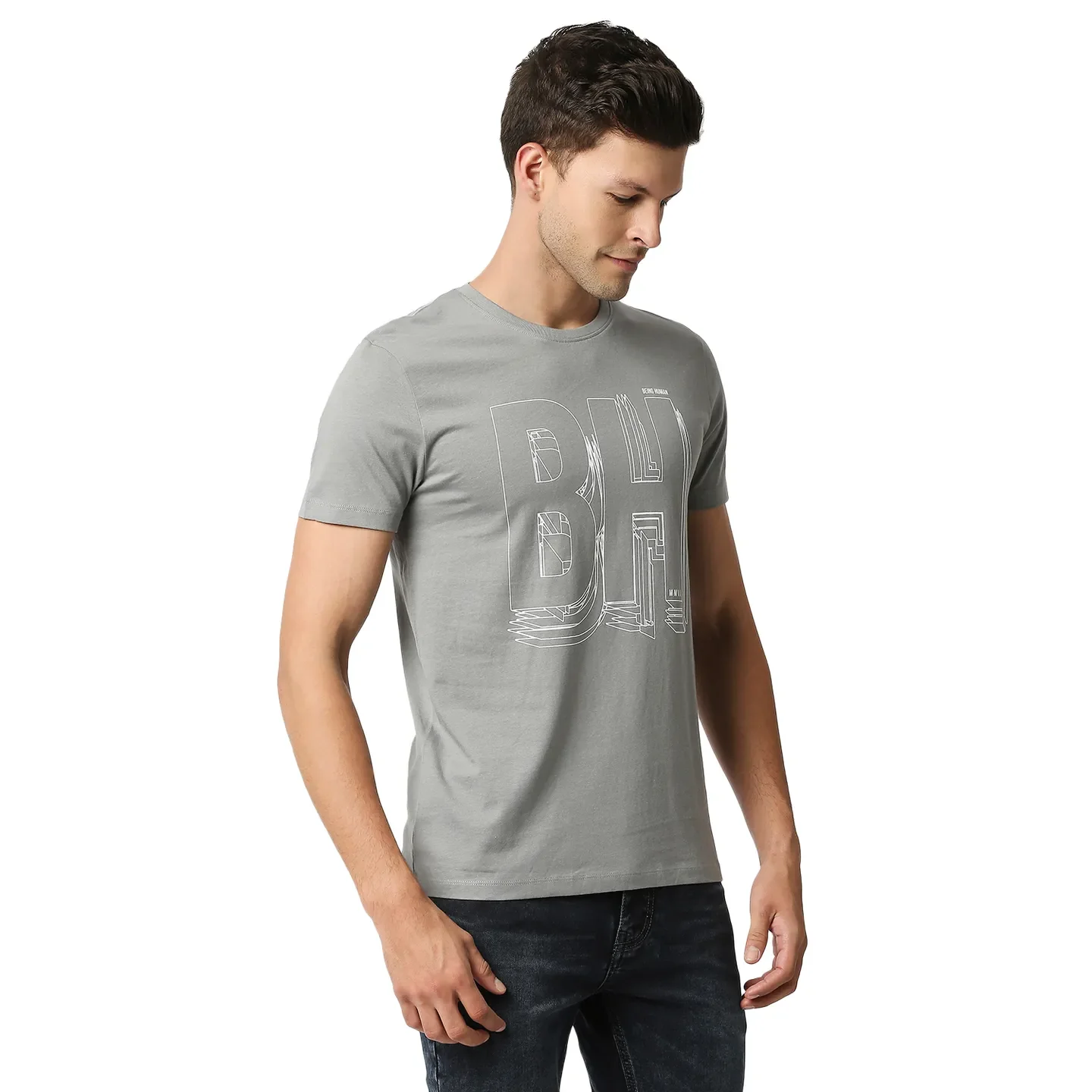 Grey Regular Fit Men's Short Sleeves T-Shirt by Being Human Clothing - Image 3