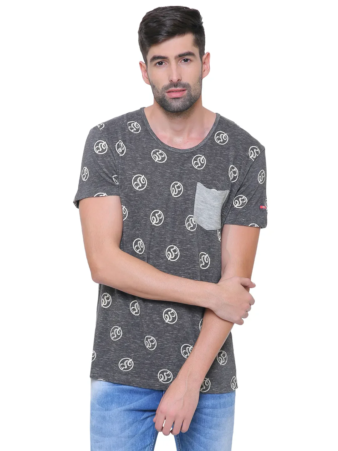 Grey Regular Fit Men's Short Sleeves T-Shirt by Being Human Clothing