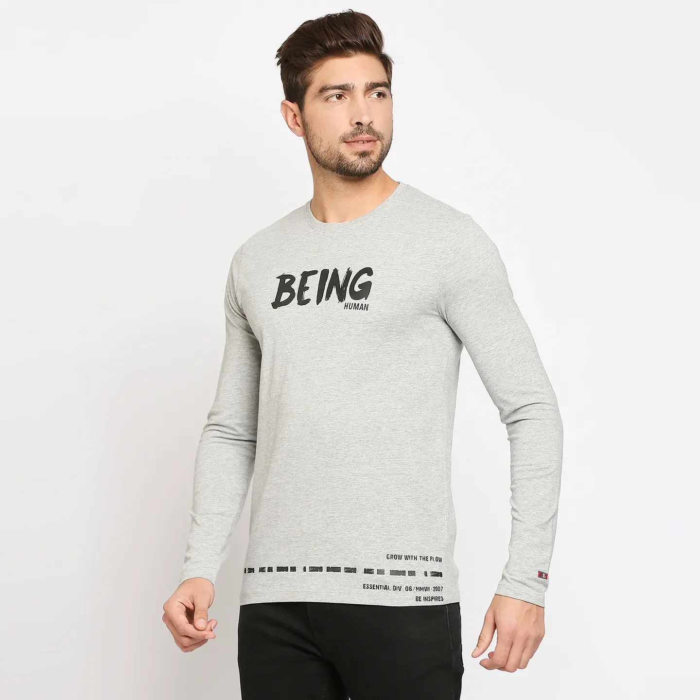 Grey Regular Fit Men's Long Sleeves T-Shirt by Being Human Clothing - Image 2
