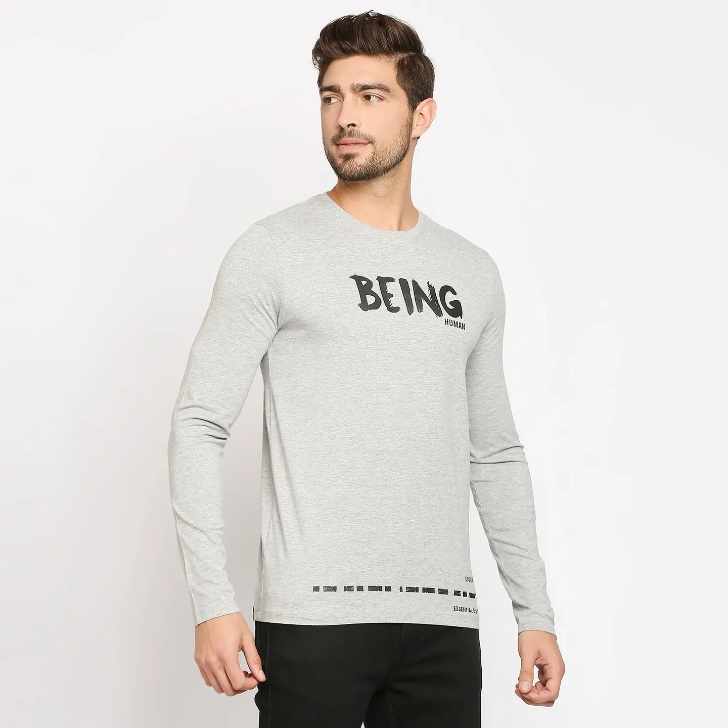 Grey Regular Fit Men's Long Sleeves T-Shirt by Being Human Clothing - Image 3