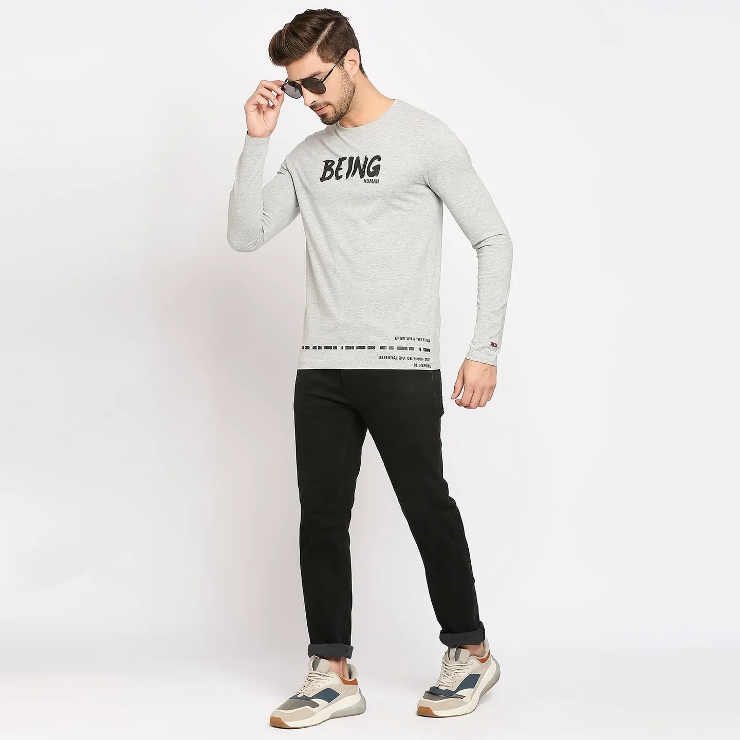 Grey Regular Fit Men's Long Sleeves T-Shirt by Being Human Clothing - Image 6