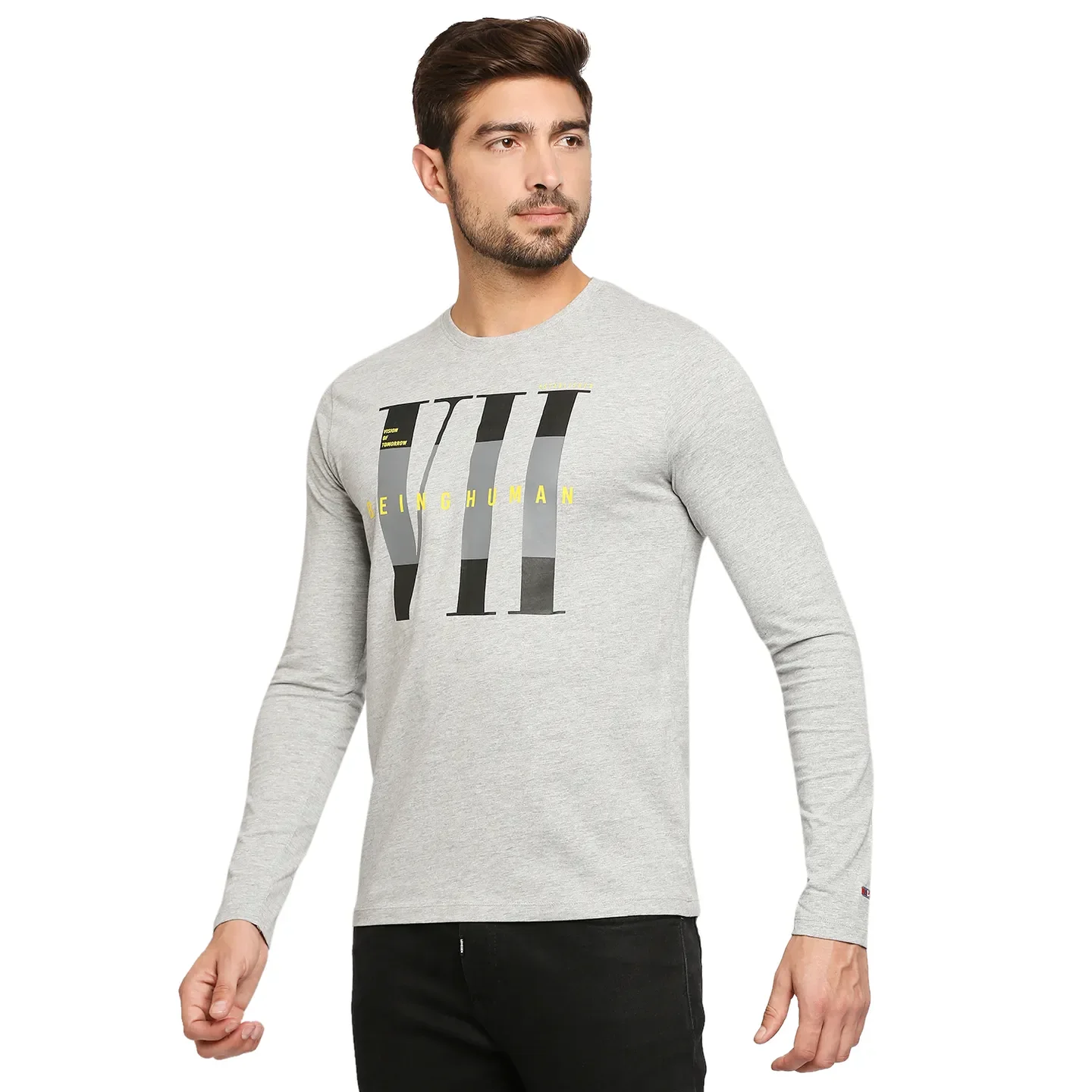 Grey Regular Fit Men's Long Sleeves T-Shirt by Being Human Clothing - Image 3