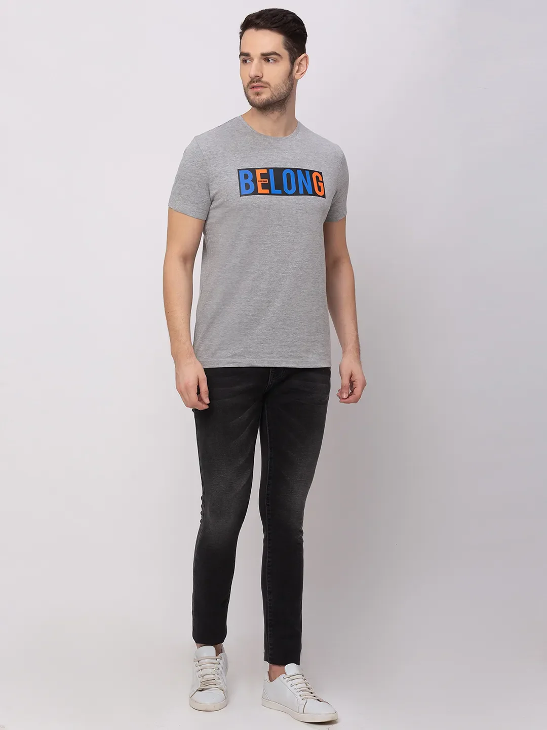Grey Melange Regular Fit Round Neck Men's T-Shirt by Being Human Clothing - Image 4
