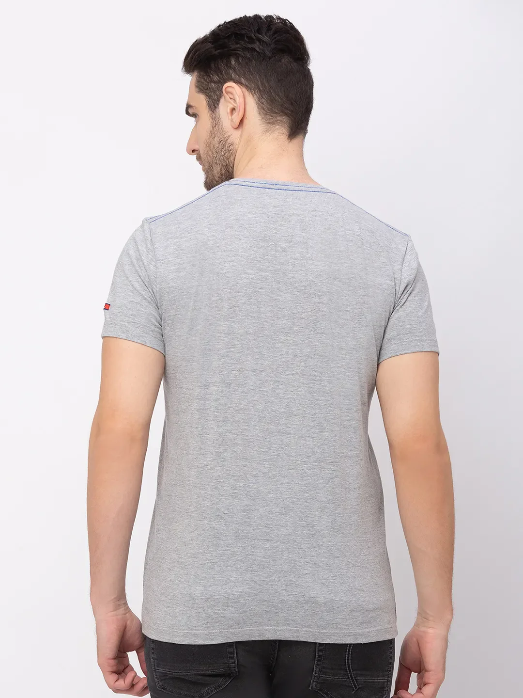 Grey Melange Regular Fit Round Neck Men's T-Shirt by Being Human Clothing - Image 6
