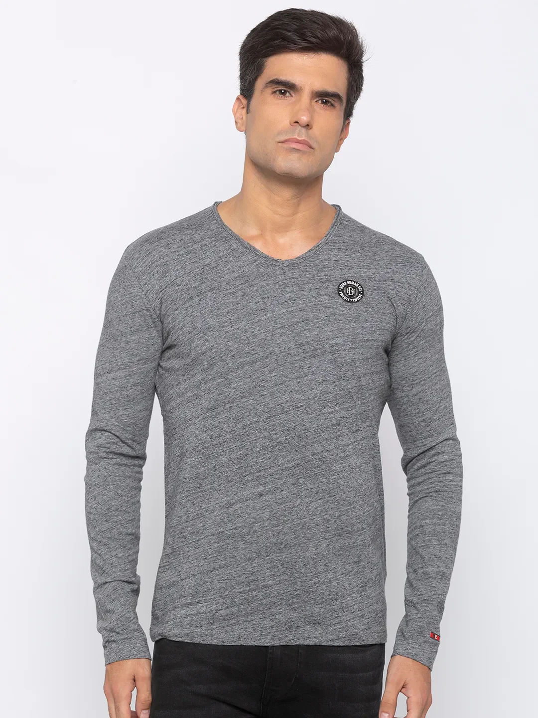 Grey Regular Fit Men's Long Sleeves T-Shirt by Being Human Clothing
