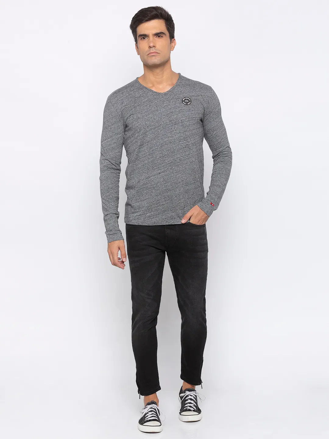 Grey Regular Fit Men's Long Sleeves T-Shirt by Being Human Clothing - Image 4