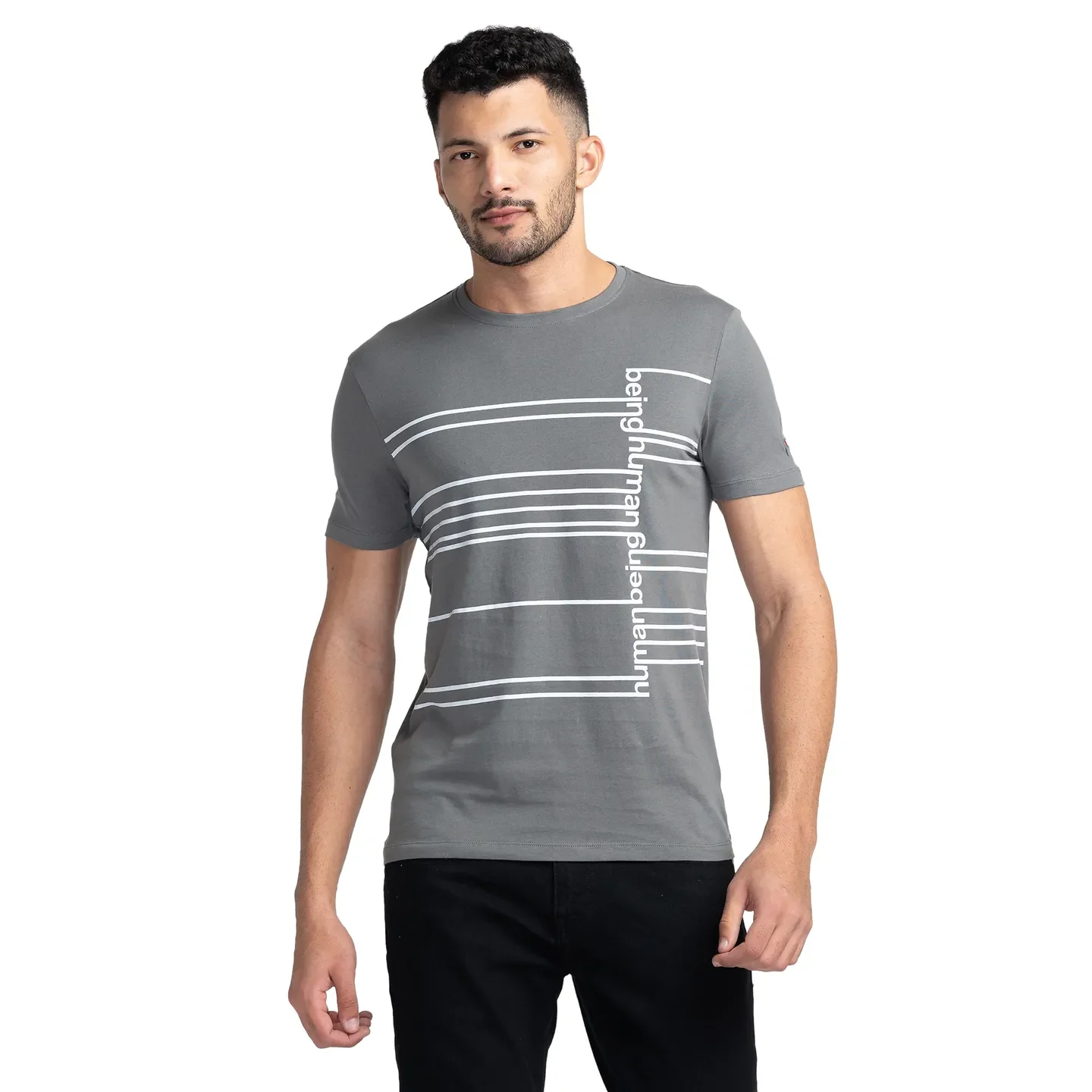 Grey Regular Fit Men's Short Sleeves T-Shirt by Being Human Clothing