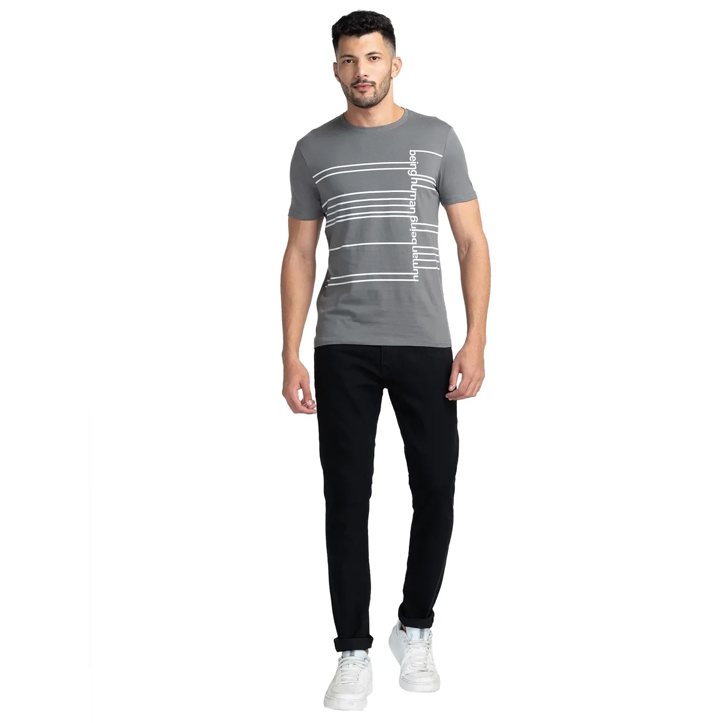 Grey Regular Fit Men's Short Sleeves T-Shirt by Being Human Clothing - Image 2