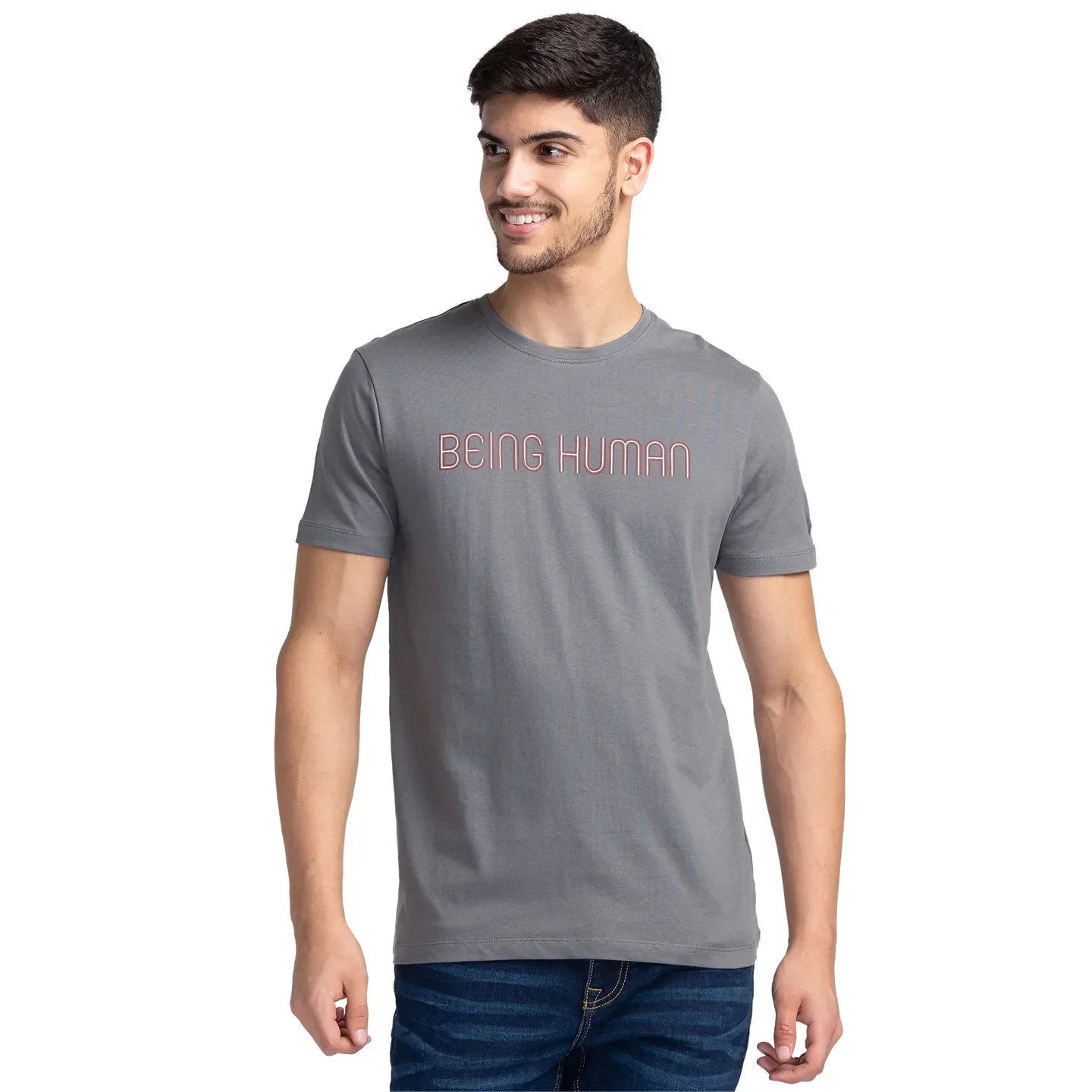 Grey Regular Fit Men's Short Sleeves T-Shirt by Being Human Clothing
