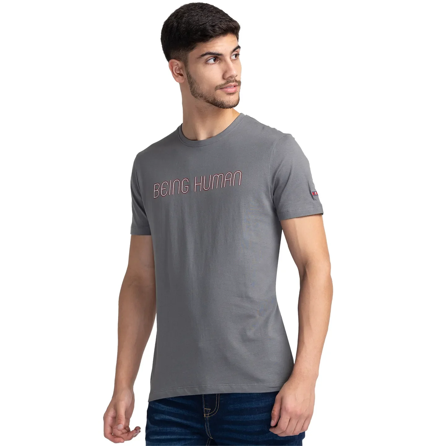 Grey Regular Fit Men's Short Sleeves T-Shirt by Being Human Clothing - Image 4