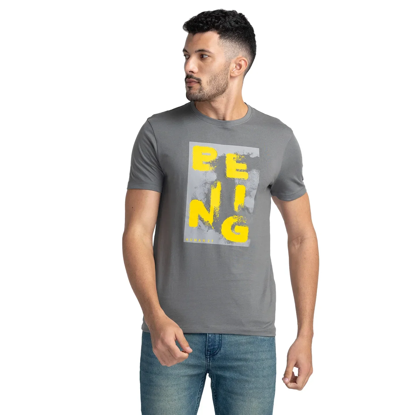 Grey Regular Fit Men's Short Sleeves T-Shirt by Being Human Clothing