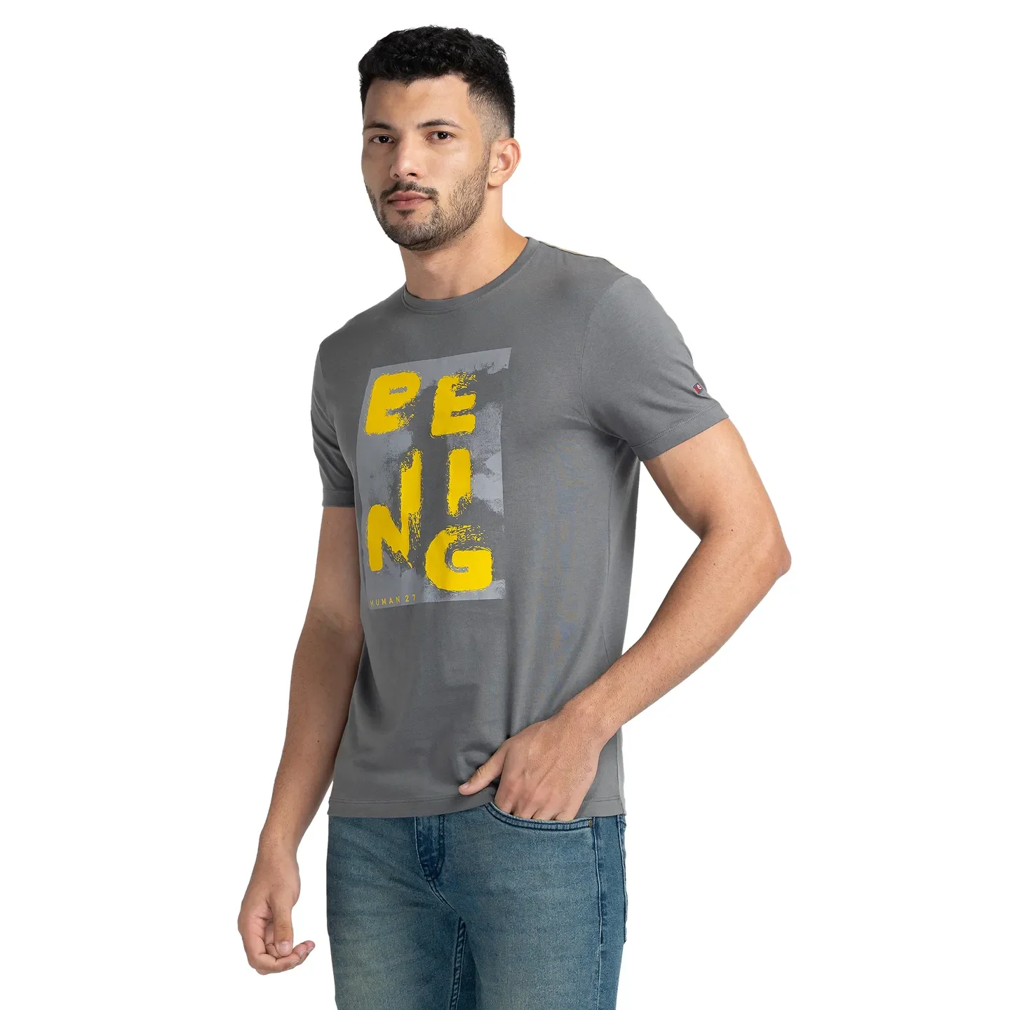 Grey Regular Fit Men's Short Sleeves T-Shirt by Being Human Clothing - Image 4