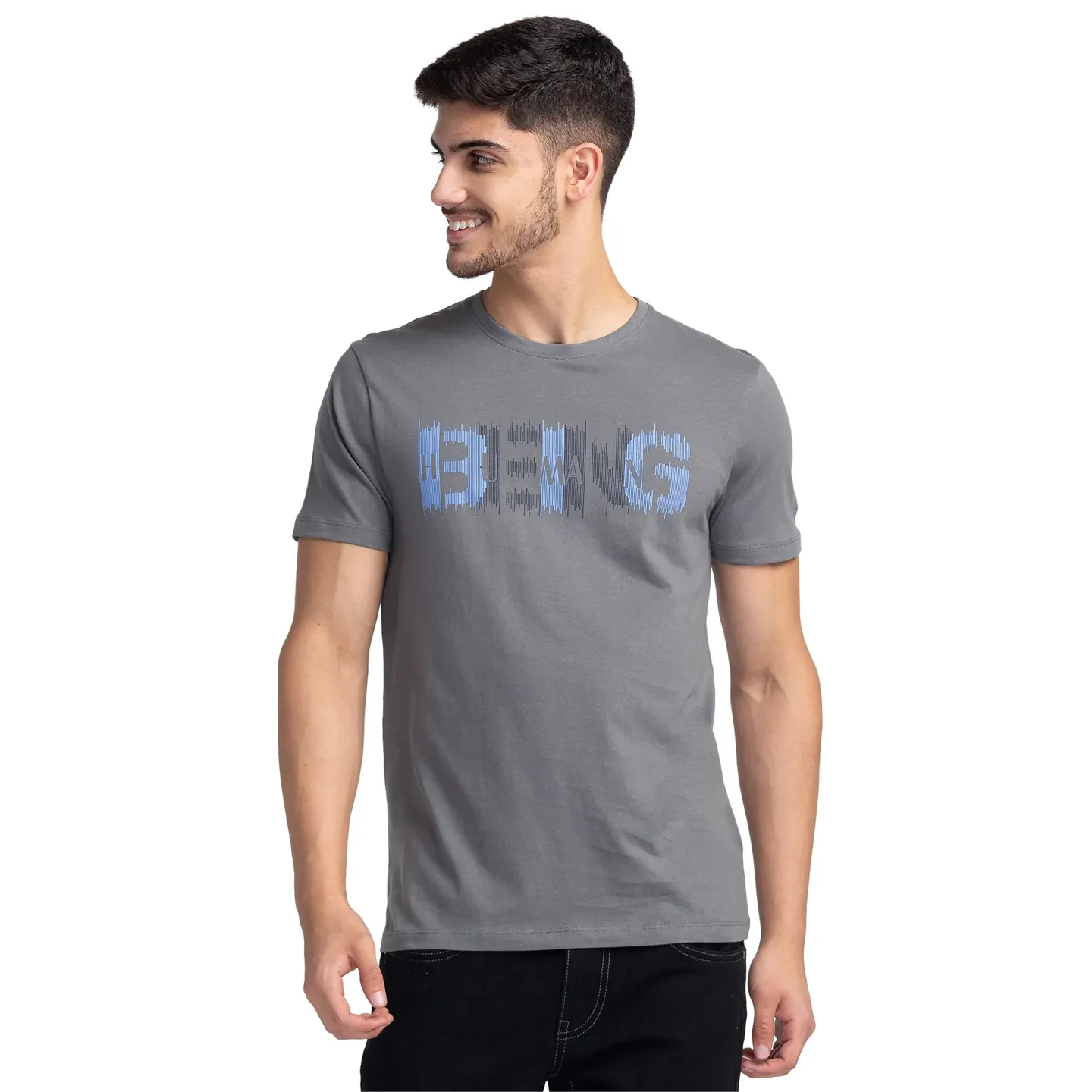 Grey Regular Fit Men's Short Sleeves T-Shirt by Being Human Clothing