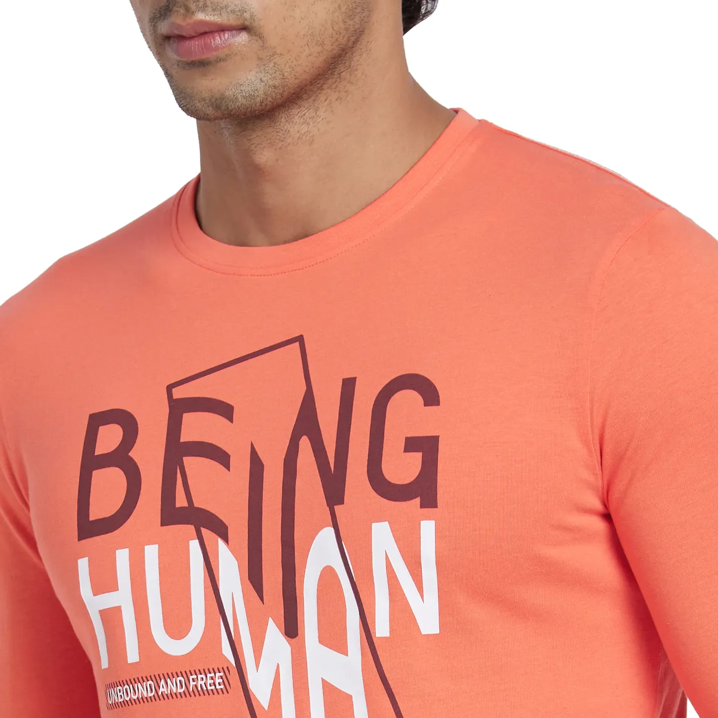 Hot Coral Regular Fit Round Neck Men's T-Shirt by Being Human Clothing - Image 4