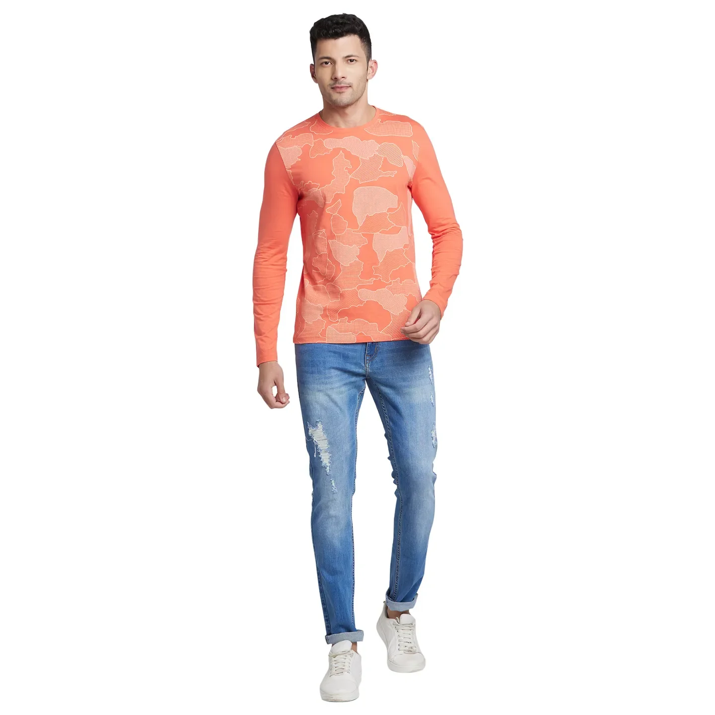 Hot Coral Regular Fit Round Neck Men's T-Shirt by Being Human Clothing - Image 5